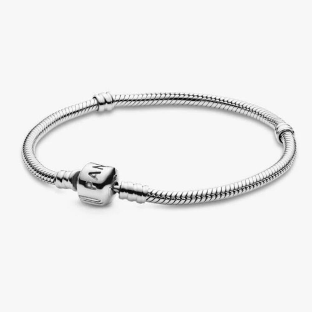 NEW Pandora Moments Snake Chain Barrel Clasp Bracelet Sterling Silver‎ 6.7” Luxe